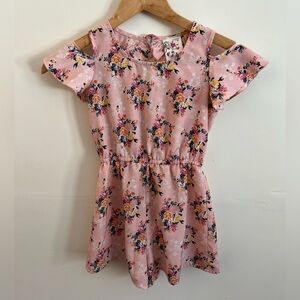 Jenna & Jessie Girls Floral Romper Size 7 Pink Cold Shoulder Summer Outfit